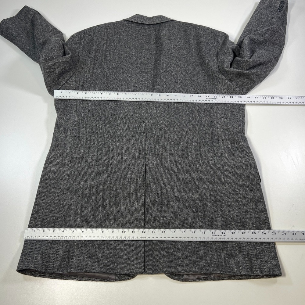 Chereskin Camel Hair Blazer Mens Long 44 Gray Herringbone Tweed Coat Jacket - Picture 10 of 12